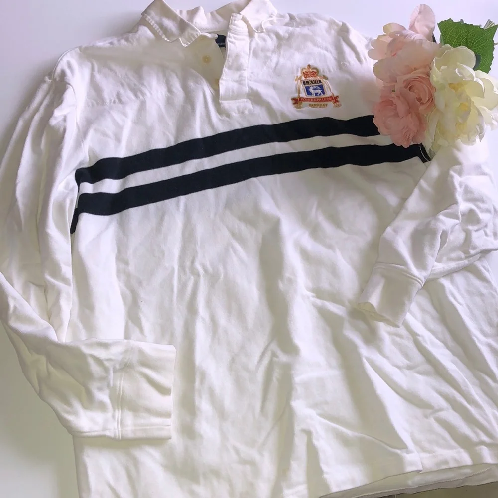 Polo Ralph Lauren Rugby White Polo Rugby with Black Strips Embroidered Logo